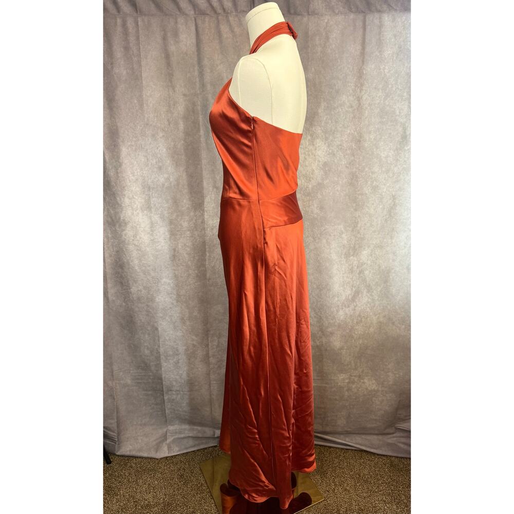 ABS  Formal Halter Keyhole Gown Satin-Style Rust Prom Gala Dress - Picture 8 of 11